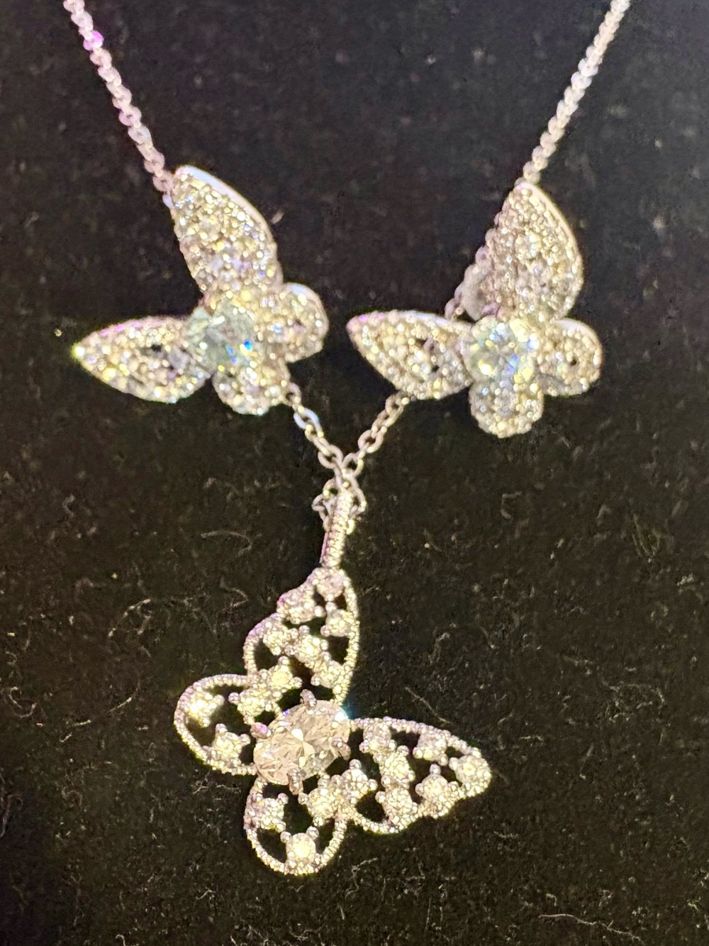 Moissanite and Silver Butterfly Necklace and Earrings Set